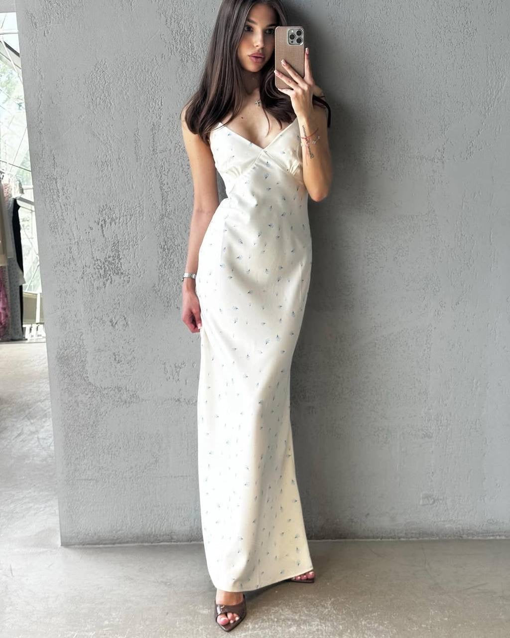 Ditsy Floral Satin Slip Maxi Dress