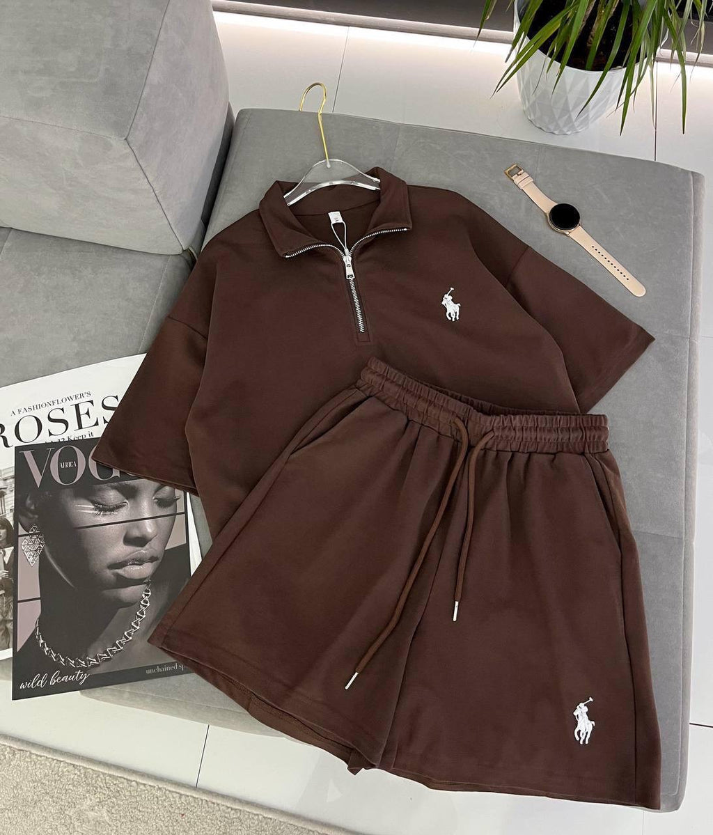 Polo Half-Zip Short-Sleeve Top & Shorts Co-ord Set