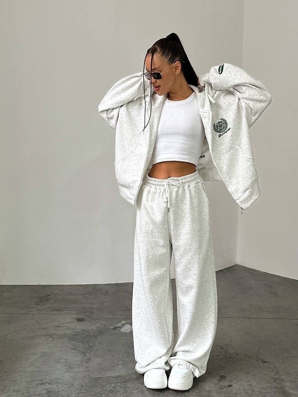 Bonneriee Club Athletic Tennis Club Oversized Zip Hoodie & Wide-Leg Sweatpants Set