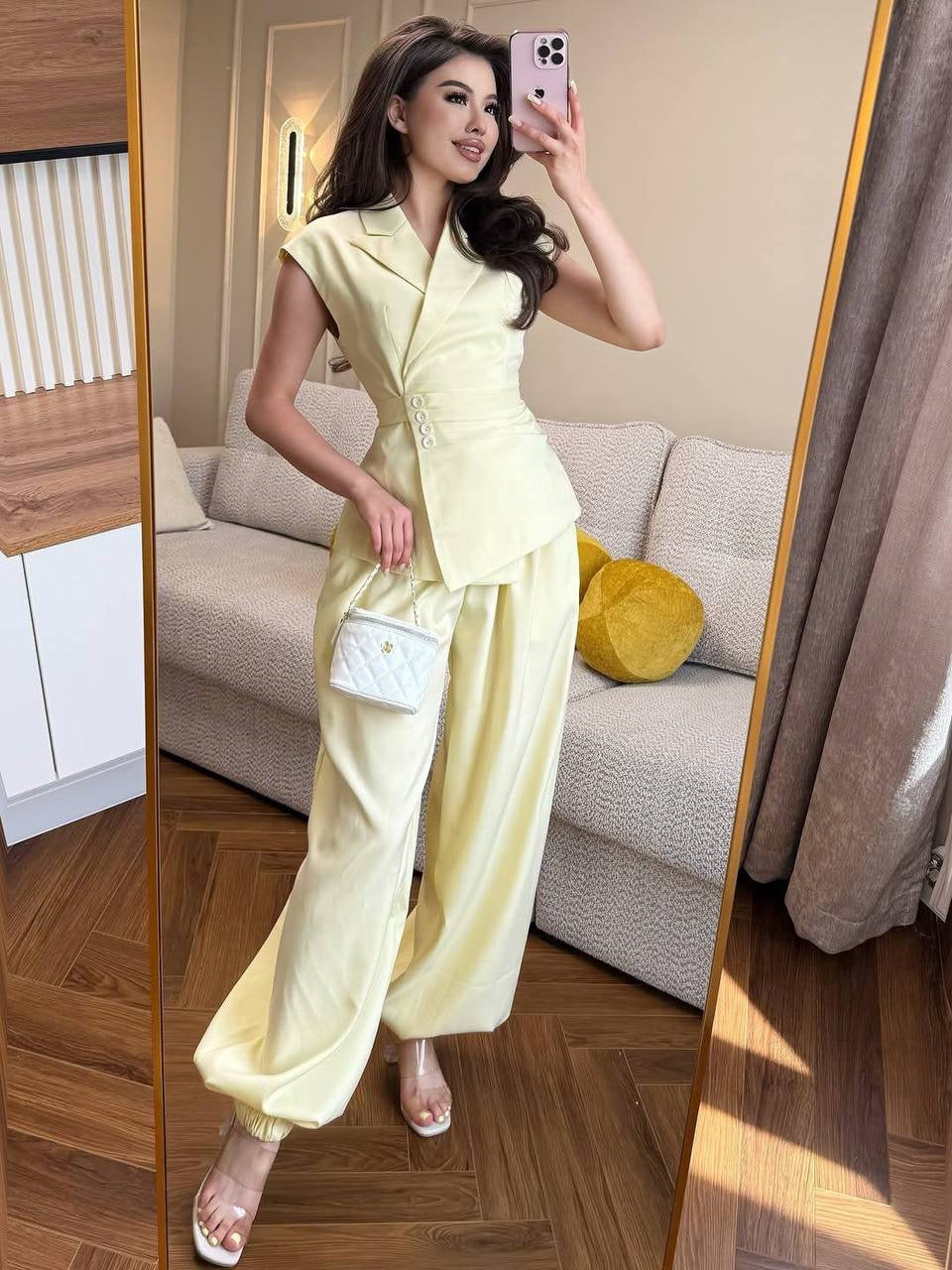 Sleeveless Blazer Vest & Balloon-Leg Trousers Co-ord Set