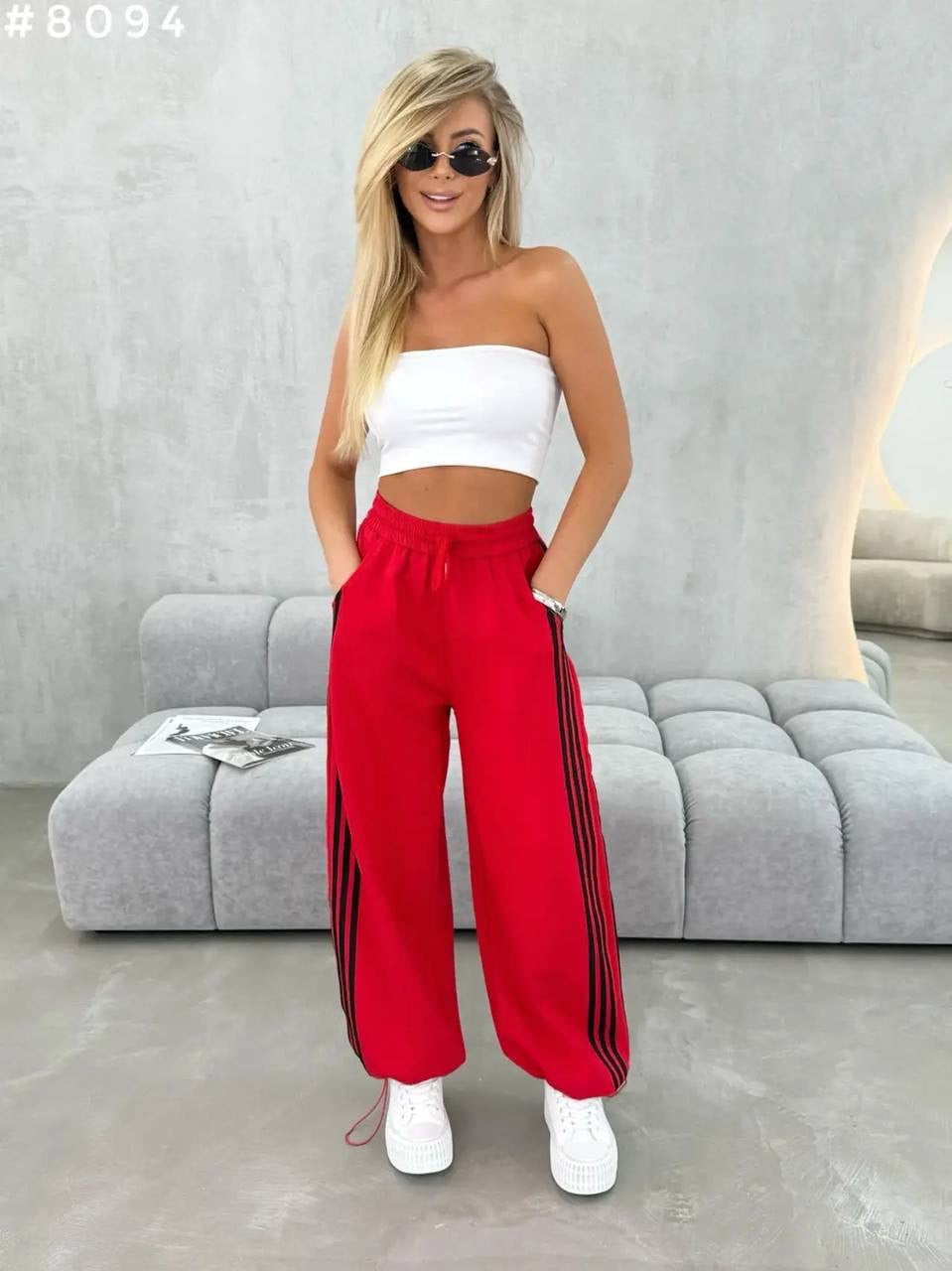 #8094 Side Stripe Wide-Leg Sweatpants