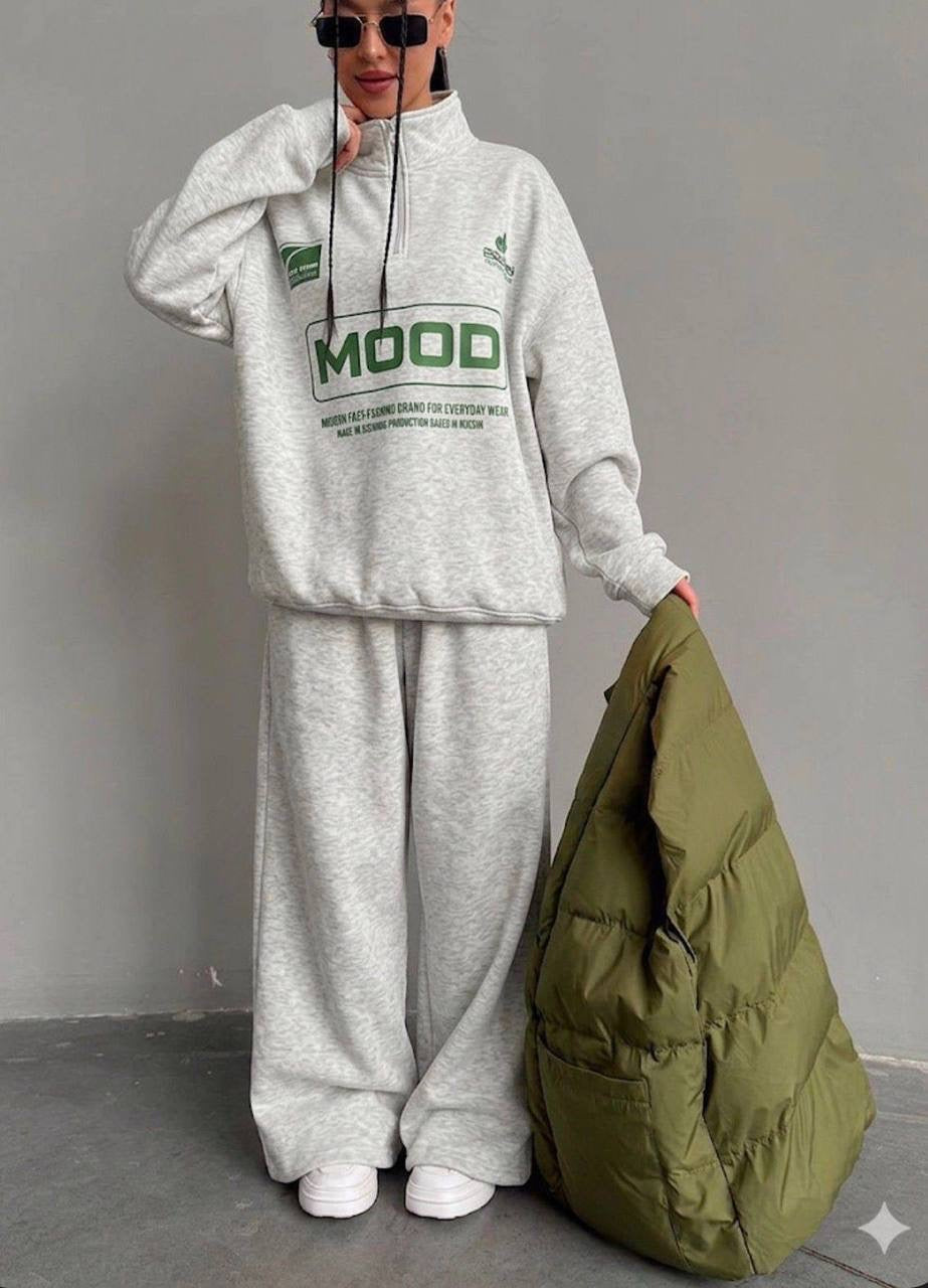 MOOD Graphic Half-Zip Oversized Sweatshirt & Wide-Leg Jogger Set