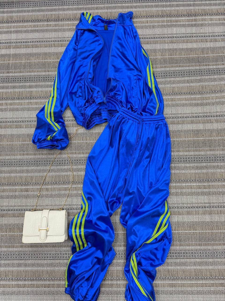 Satin 3-Stripe Zip Crop Jacket & Wide-Leg Jogger Set