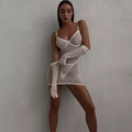 White Sheer Lace-Up Mini Dress with Gloves