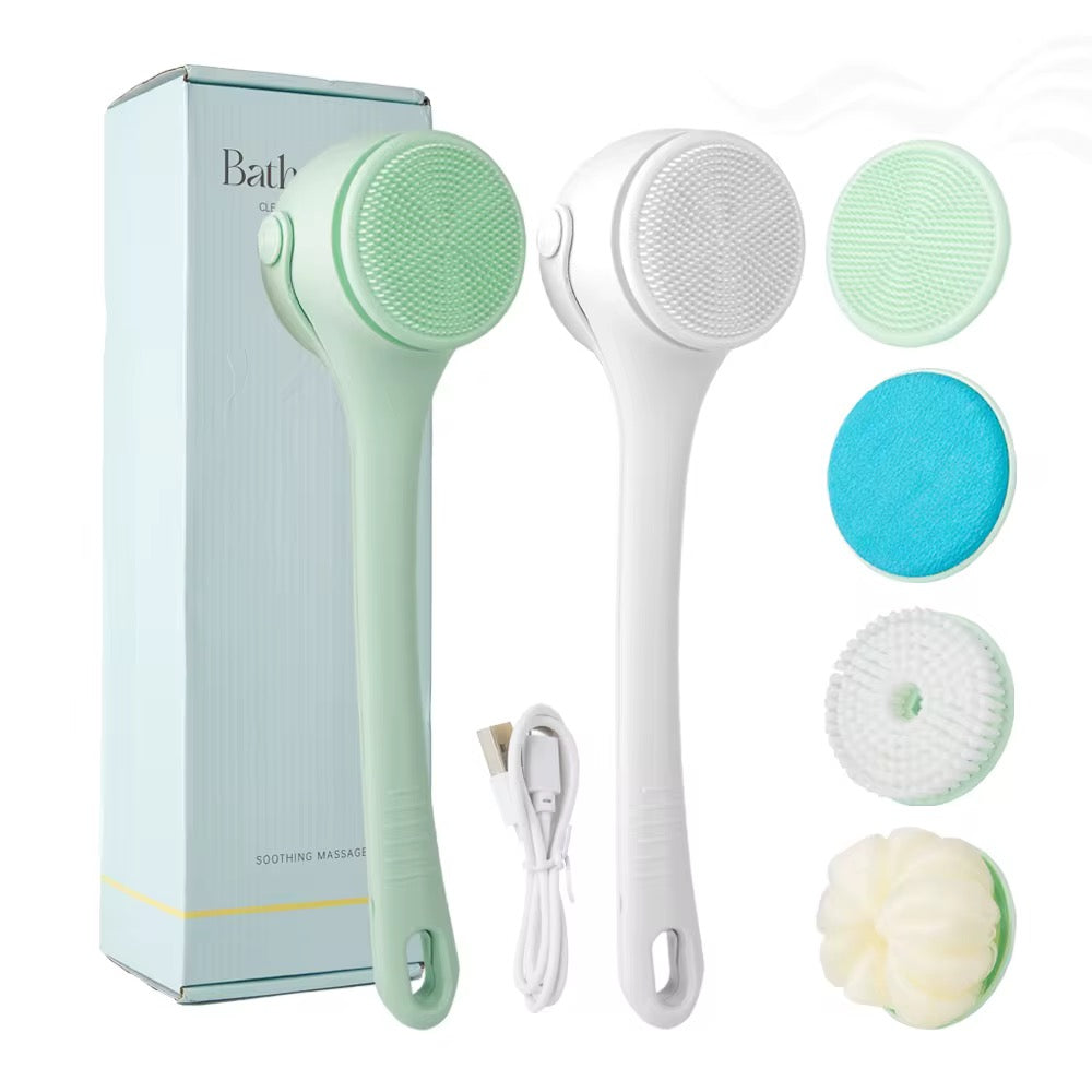 Electric Body Scrubber Brush with Long Handle – 4-in-1 Silicone Bath Brush