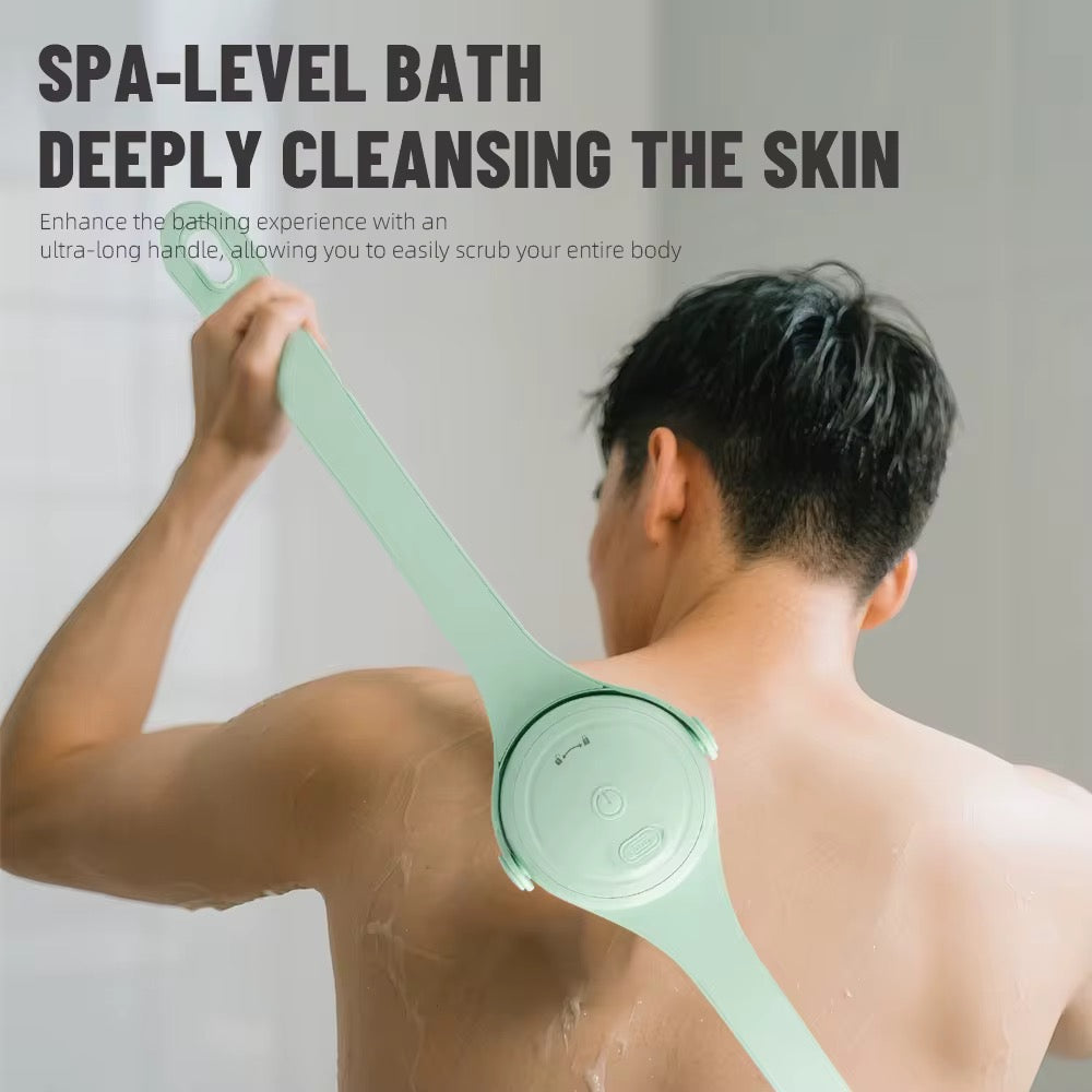 Electric Body Scrubber Brush with Long Handle – 4-in-1 Silicone Bath Brush