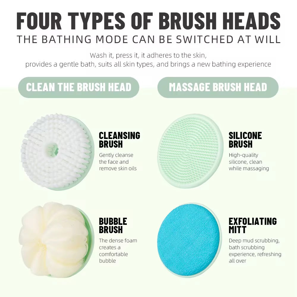 Electric Body Scrubber Brush with Long Handle – 4-in-1 Silicone Bath Brush