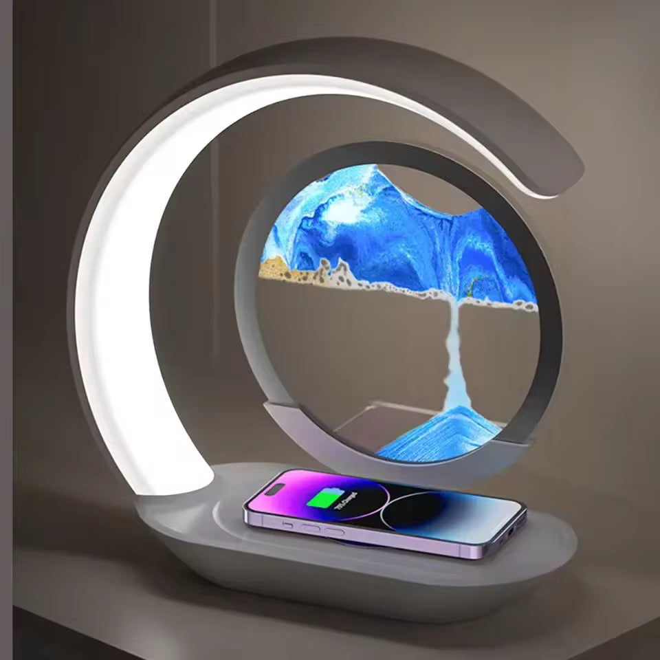 3D Sand Art LED Desk Lamp – Wireless Charging Decorative Night Light
