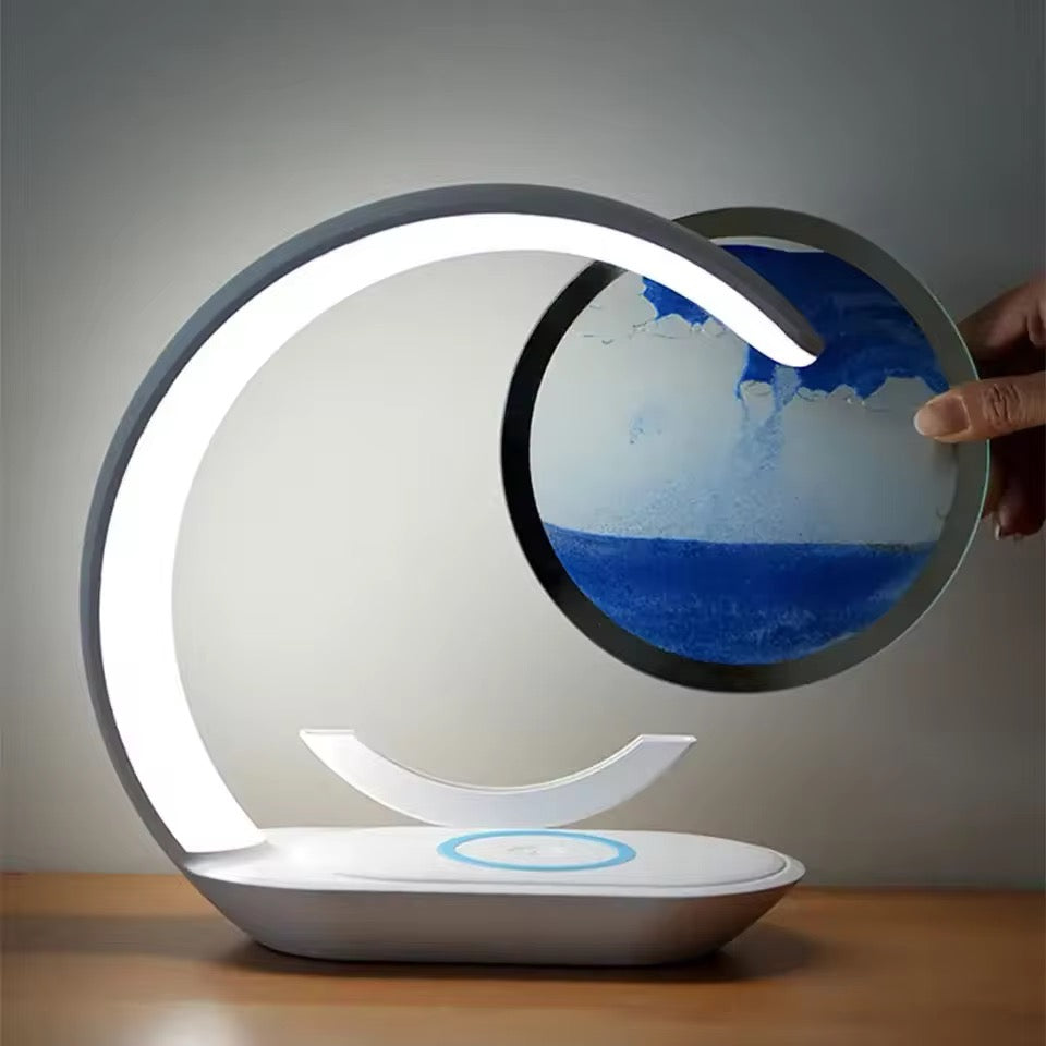 3D Sand Art LED Desk Lamp – Wireless Charging Decorative Night Light