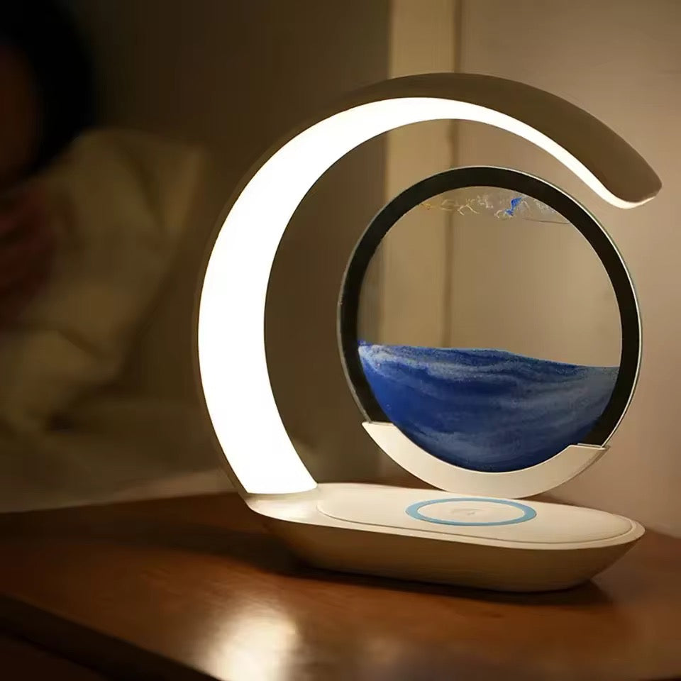 3D Sand Art LED Desk Lamp – Wireless Charging Decorative Night Light
