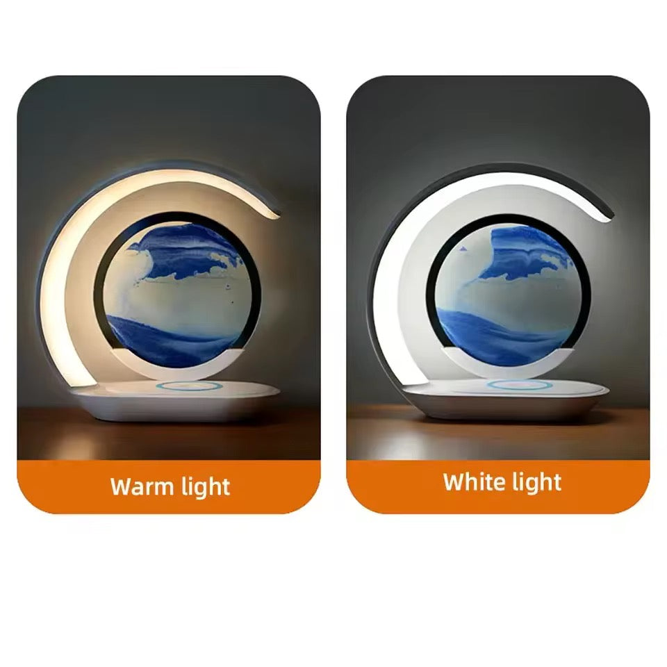3D Sand Art LED Desk Lamp – Wireless Charging Decorative Night Light